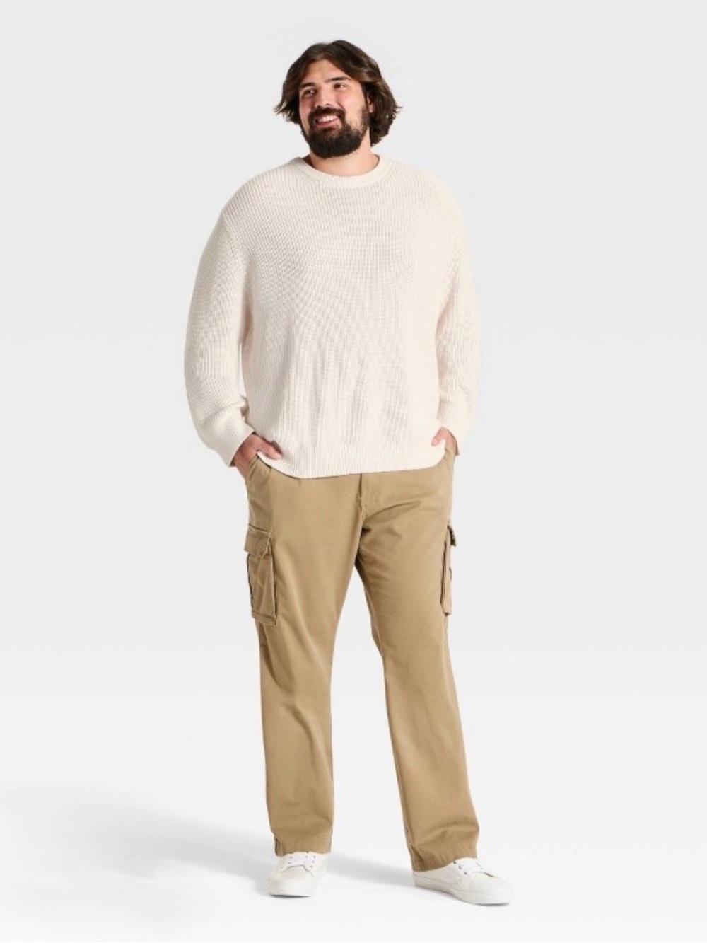 New! Men's Goodfellow & Co. Marled Cream Waffle Crewneck Sweater XL